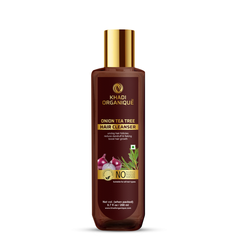 Khadi Organique Onion Tea Tree Hair Cleanser, 200ml- Reduces Dandruff & Flaking, Boosts Hair Growth, For All Hair Types