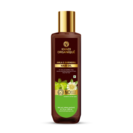 Khadi Organique Amla & Bhringraj Hair Oil, 200ml- For Shiny & Healthier Hair, Reduces Premature Greying, For All Hair Types