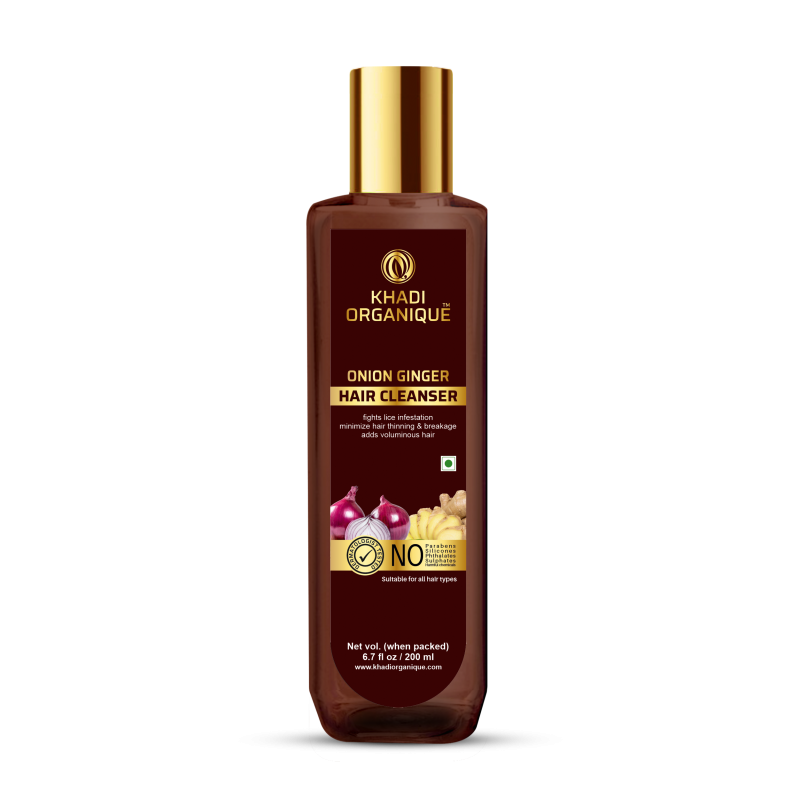 Khadi Organique Onion Ginger Hair Cleanser, 200ml- Fights Lice Infestation, Minimizes Hair Thinning, For All Hair Types