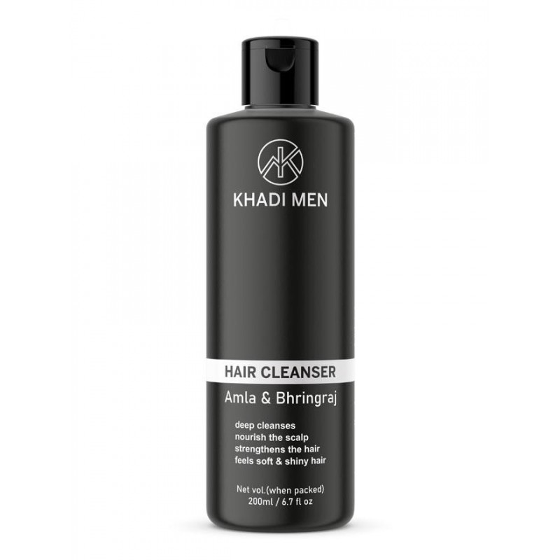 Khadi Men Amla & Bhringraj Hair Cleanser, 200ml- Deep Cleanses, Nourishes The Scalp, Strengthens The Hair, Soft & Shiny Hair