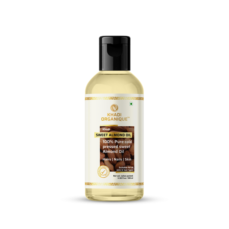 Khadi Organique Sweet Almond Oil, 100ml- For Hair, Nails & Skin, Suitable For All Skin & Hair Types