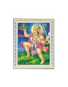 Satvik (New) Lord Hanumanji Flying with Dronagiri Mountain With Blue Background, Designer White Photo Frame (25.2*34cm- A4)