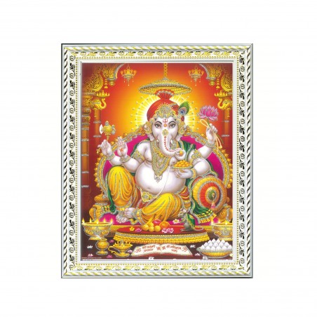 Satvik Lord Ganesha Designer White Photo Frame (5) for Pooja, Prayer & Decor (17*22cms)