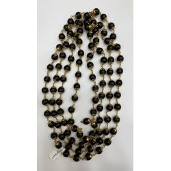 Satvik Gold Plated Black Beads Mala, 108 Beads For Neck Wearing, Prayer, Rosary Japmala