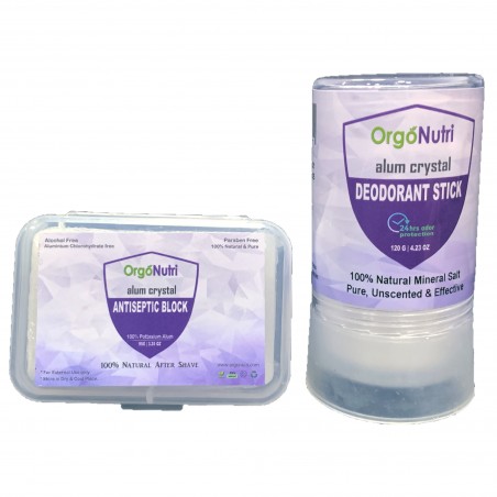 OrgoNutri Combo Pack of Alum Crystal- Antiseptic Alum Block & Deodorant Stick (95g+120g)