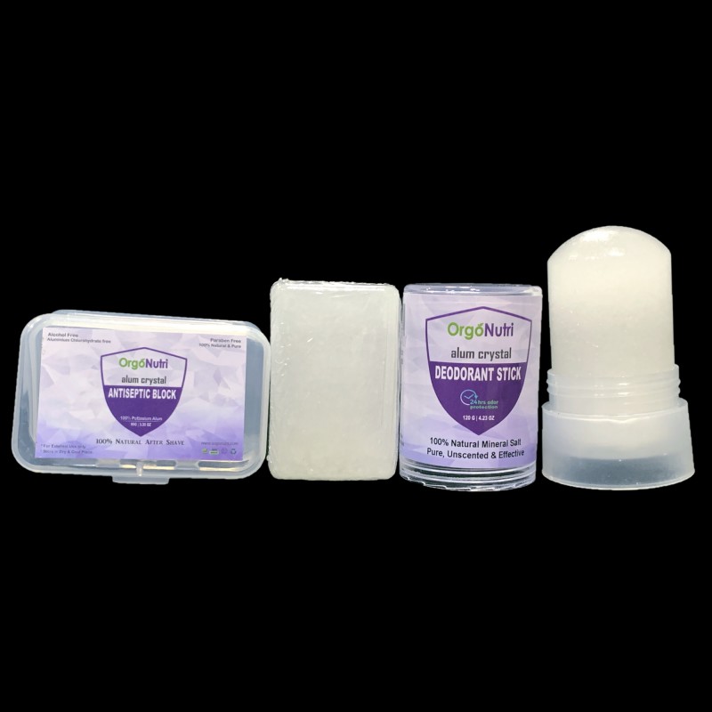 OrgoNutri Combo Pack of Alum Crystal Antiseptic Alum Block & Deodorant