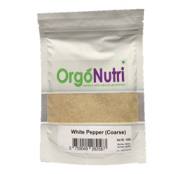 OrgoNutri Medium Grind Coarse White Pepper, bái hú jiāo zhōng mó, 100gm