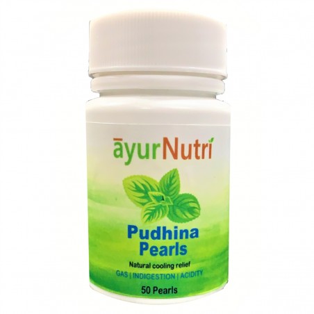 AyurNutri Pudhina Pearls (Pudin Hara) For Effective and Cooling Relief, 1 bottle of 50 Pearls