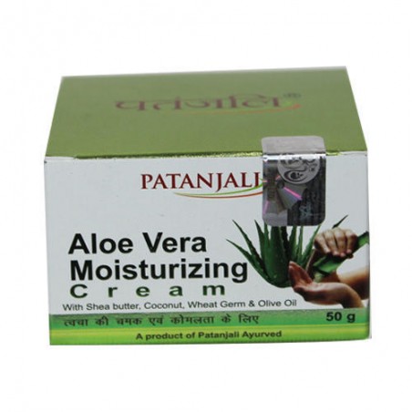Patanjali Aloevera Moisturizing Cream, 50g With Shea Butter, Coconut, Wheat Germ & Olive Oil