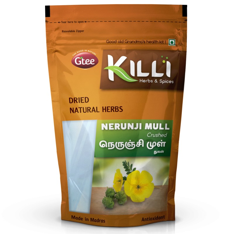 Killi Herbs & Spices Nerunji Mull Crushed Powder (Gokshura), 100g (Kidney Stone)