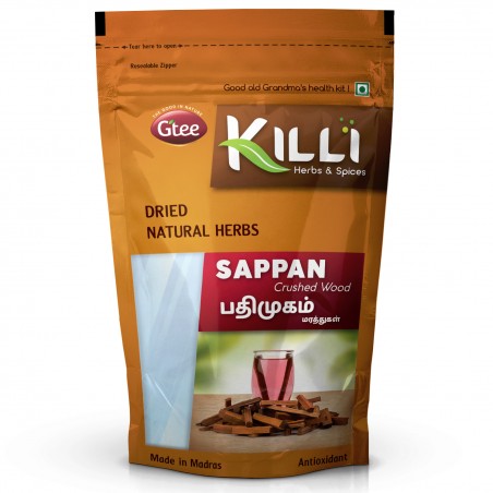 Killi Herbs & Spices Sappan Crushed Wood Powder (Indian redwood, Patimukham Crushed Powder), 100g