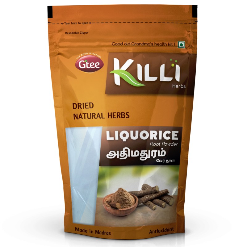Killi Herbs & Spices Liquorice Root Powder (Mulethi, Yastimadhu Root Powder), 100g (Cold & Cough)