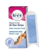 Veet Ready to Use Wax Strips Full Body Waxing Kit - Sensitive Skin, 20 Strips