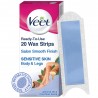 Veet Ready to Use Wax Strips Full Body Waxing Kit - Sensitive Skin, 20 Strips