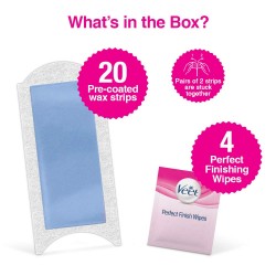 Veet Ready to Use Wax Strips Full Body Waxing Kit - Sensitive Skin, 20 Strips