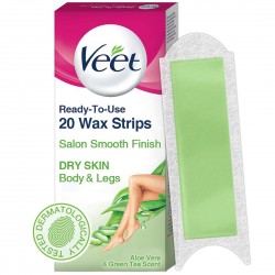 Veet Ready to Use Wax Strips Full Body Waxing Kit - Dry Skin, 20 Strips