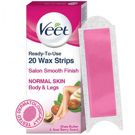 Veet Ready to Use Wax Strips Full Body Waxing Kit - Normal Skin, 20 Strips