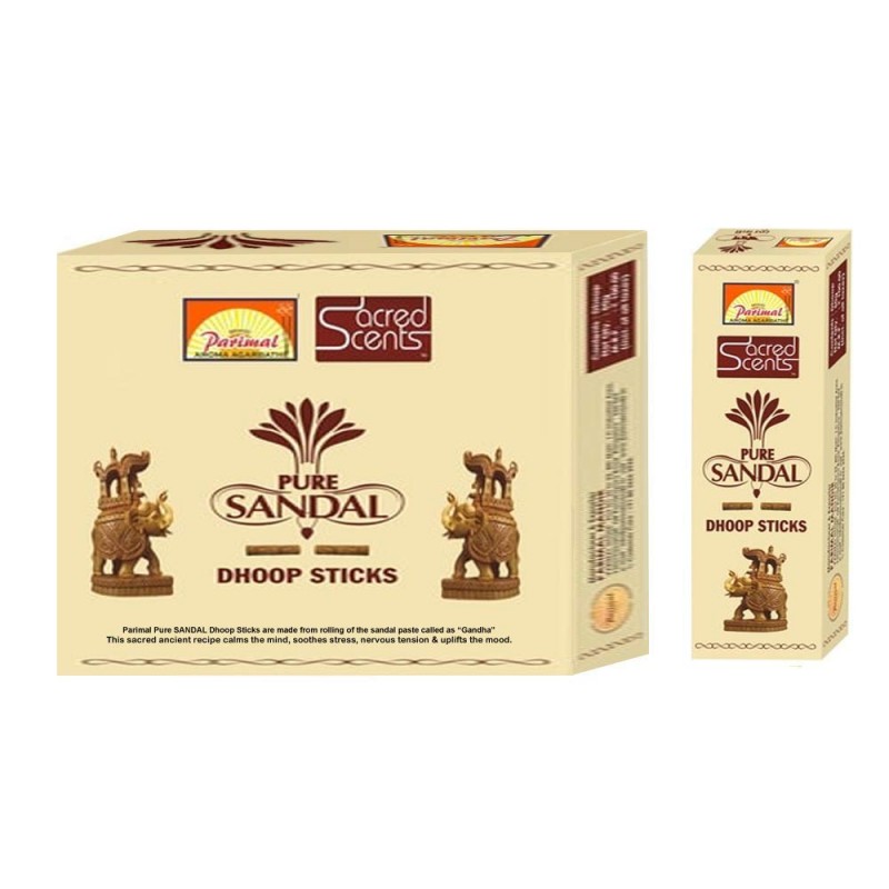Parimal Sacred Scents Natural Chandan (Sandal) Dhoop Batti, 1 box of 6pkts (50g Each) for Pooja and Prayer with Dhoop Stand