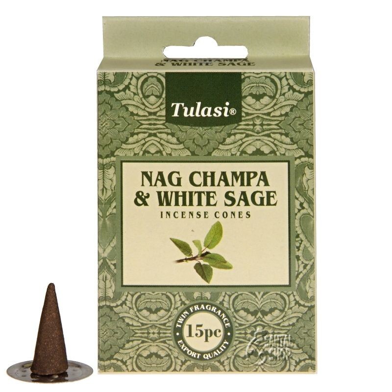 Tulasi Nag Champa & White Sage Incense Cones, Pack of 4 (15 Pcs In 1 Pack)