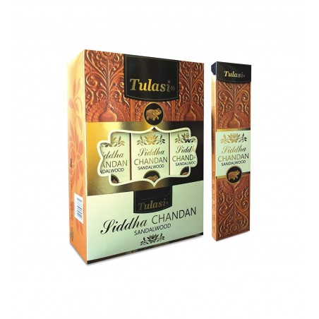 Tulasi Siddha Chandan Sandalwood Incense Sticks (1 box of 12 packs, 20 Sticks In Each Pack)