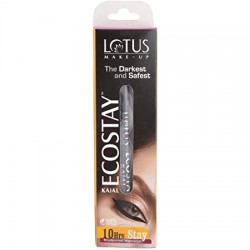 Lotus Makeup EcoStay Kajal The Darkest & Safest (Black), 1.2g- 10Hrs Stay, Smudge Proof & Waterproof