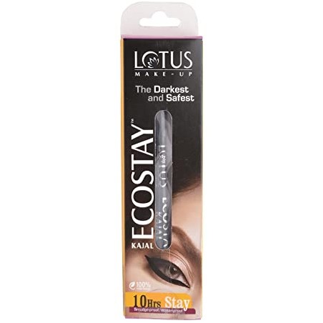 Lotus Makeup EcoStay Kajal The Darkest & Safest (Black), 1.2g- 10Hrs Stay, Smudge Proof & Waterproof