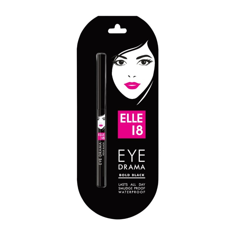Elle 18 Eye Drama Bold Black Kajal, 0.35g- Lasts All Day, Smudge Proof & Waterproof