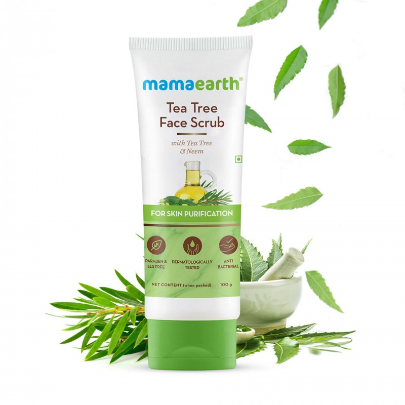 Mamaearth Tea Tree Face Scrub With Tea Tree & Neem, 100g For Skin Purification