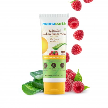 Mamaearth HydraGel Indian Sunscreen With Aloevera & Raspberry, 50g For Sun Protection With SPF 50 PA+++