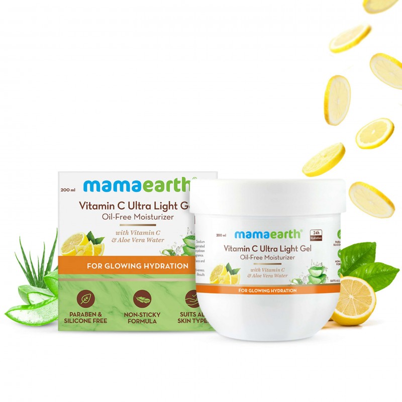 Mamaearth Vitamin C Ultra Light Gel Oil-Free Moisturizer With Vitamin C & Aloe Vera Water, 200ml For Glowing Hydration