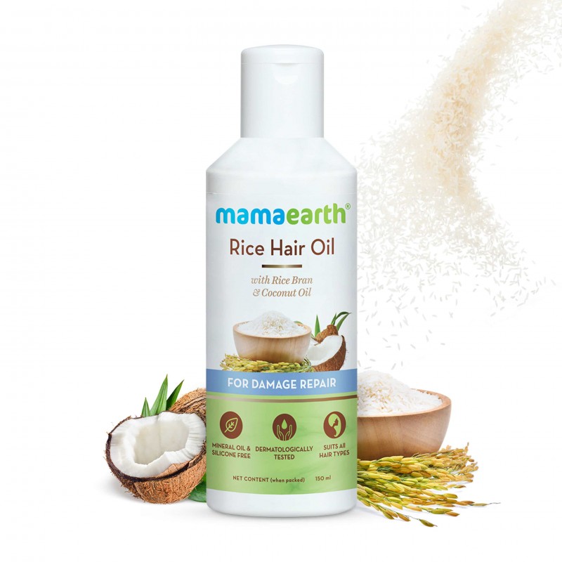 Mamaearth Rice Hair Oil With Rice Bran & Coconut Oil, 150ml For Damage Repair