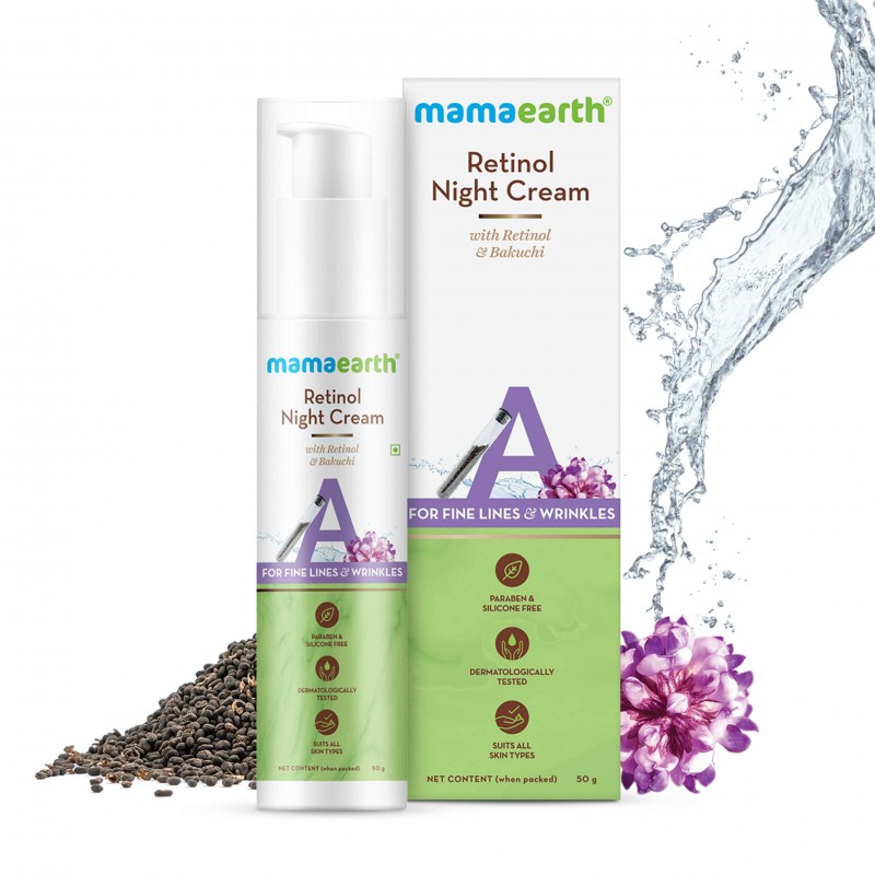 Mamaearth Retinol Night Cream With Retinol & Bakuchi, 50g For Fine Lines & Wrinkles