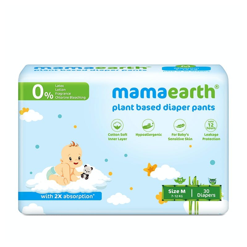 MamaEarth Plant Based Diaper Pants With 2X Absorption, Size M (7-12 Kg), 30 Diapers