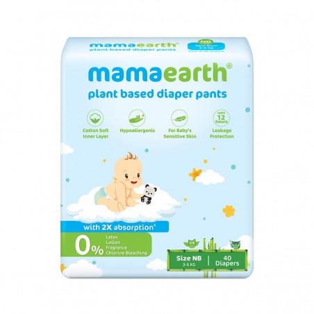 MamaEarth Plant Based Diaper Pants With 2X Absorption, Size NB (3-5 Kg), 40 Diapers