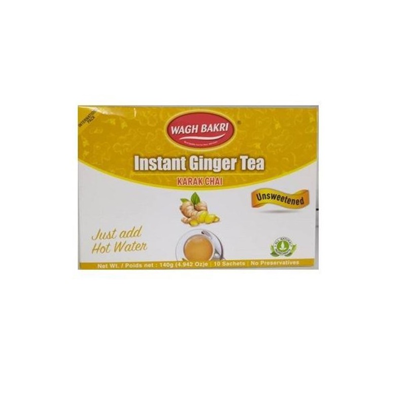 Wagh Bakri Instant Ginger Tea Karak Chai (Unsweetened), 140g (10 Sachets)