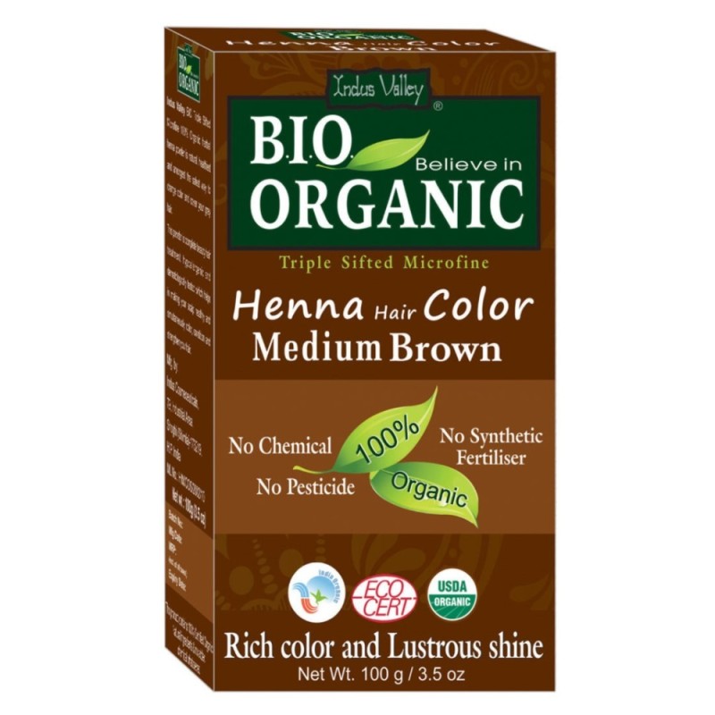 Indus Valley Bio Organic Medium Brown Henna Hair Color, Rich Color
