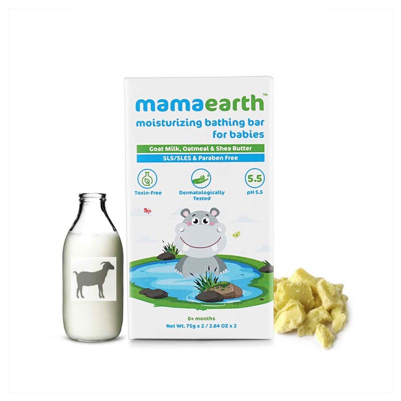 MamaEarth Moisturizing Bathing Bar For Babies, Pack of 2 (75g each) With Goat Milk, Oatmeal & Shea Butter