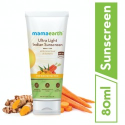 MamaEarth Ultra Light Indian Sunscreen With Carrot Seed & Turmeric, 80g For Sun Protection