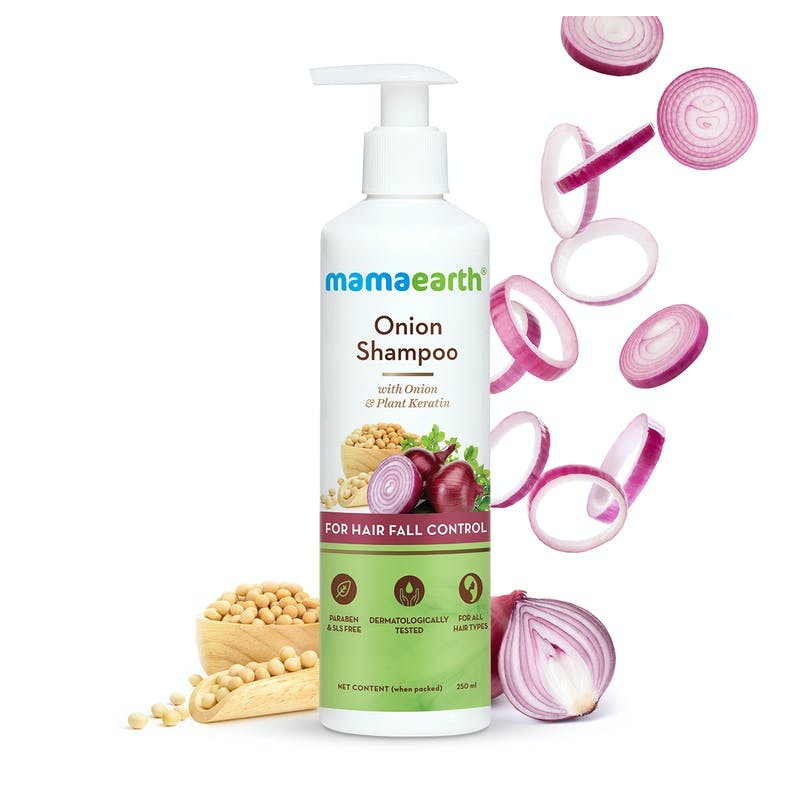 MamaEarth Onion Shampoo, 250ml with Onion & Plant Keratin For Hair Fall Control
