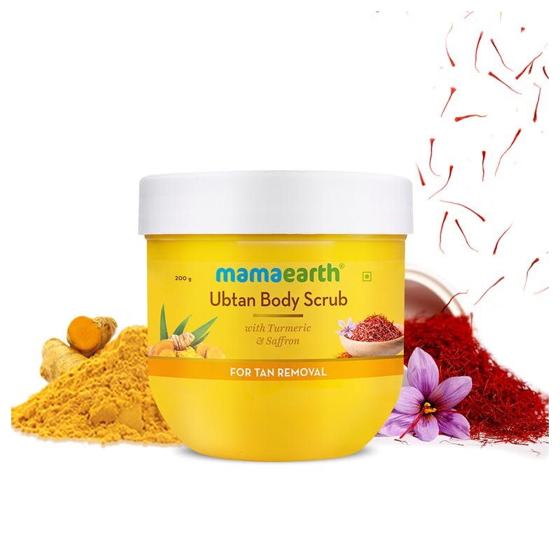 MamaEarth Ubtan Body Scrub, 200g with Turmeric & Saffron For Tan Removal