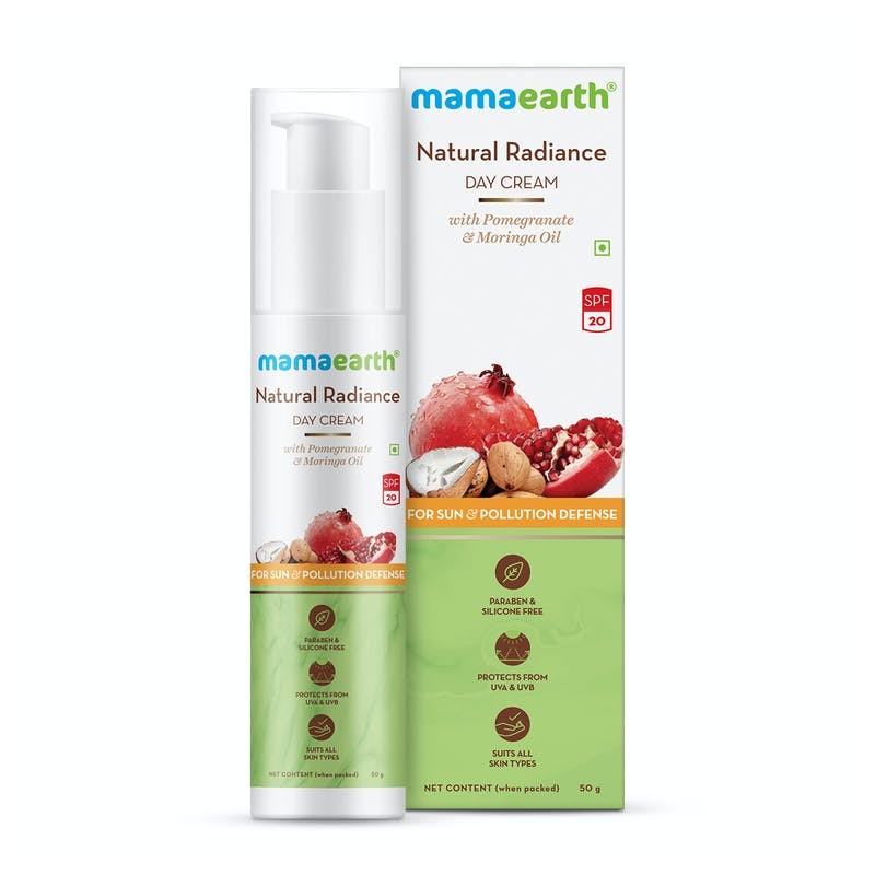 MamaEarth Natural Radiance Day Cream With Pomegranate & Moringa Oil, 50g For Sun & Pollution Defense