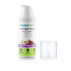 MamaEarth Overnight Repair Night Cream With Collagen, Saffron & Daisy Flower, 50g For Brightening & Firming