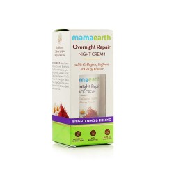 MamaEarth Overnight Repair Night Cream With Collagen, Saffron & Daisy Flower, 50g For Brightening & Firming
