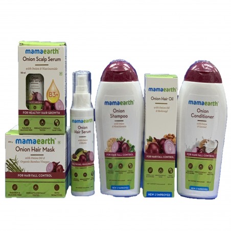 Mamaearth Onion Shampoo & Conditioner (200ml Each), Hair Oil (150ml), Scalp Serum (50ml), Hair Mask (200g), Hair Serum (100ml)