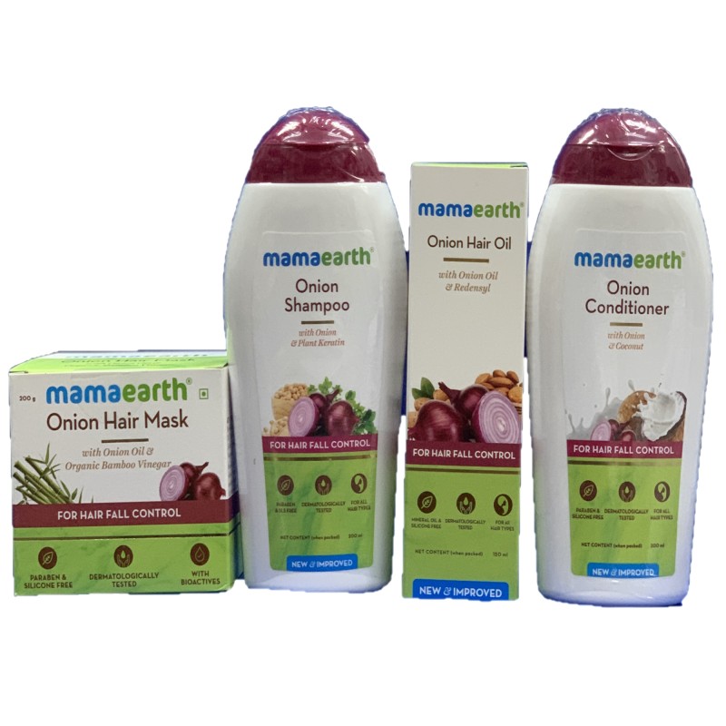 Mamaearth Anti-Hair Fall Kit: Onion Shampoo & Conditioner (200ml Each), Hair Oil (150ml), Hair Mask (200g)