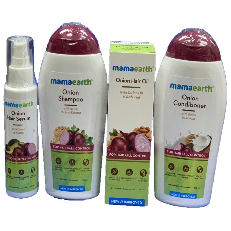 Mamaearth Anti-Hair Fall Kit: Onion Shampoo & Conditioner (200ml Each), Hair Oil (150ml), Hair Serum (100ml)