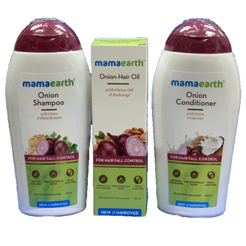 Mamaearth Anti-Hair Fall Kit: Onion Shampoo & Conditioner (200ml Each), Onion  Hair Oil (150ml)