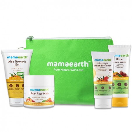 Mamaearth Aloe Turmeric Gel (150ml), Ubtan Face Wash & Face Mask (100ml Each) & Ultra Light Indian Sunscreen (80g)