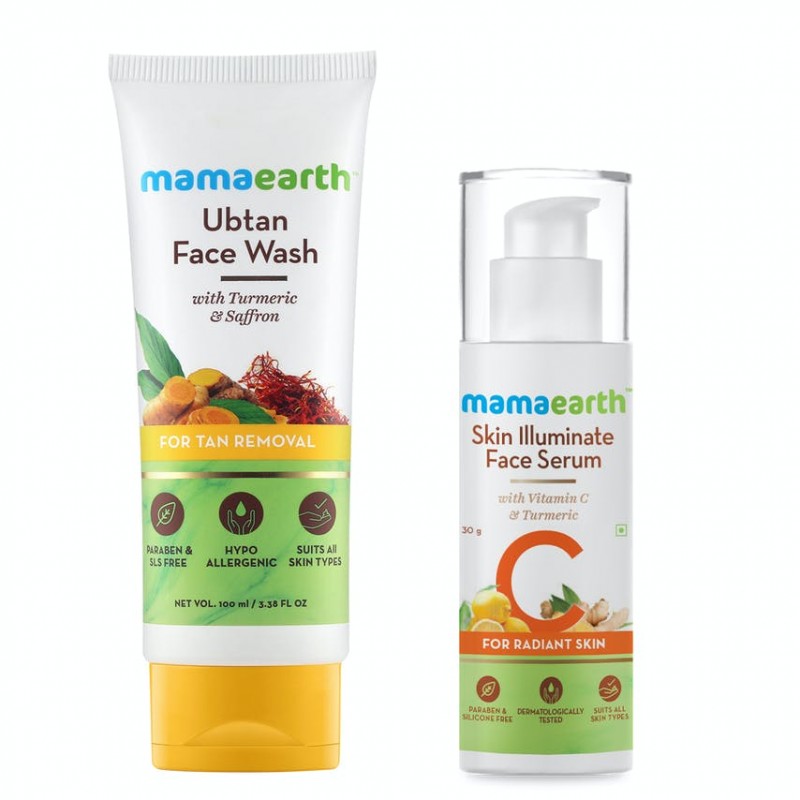 Mamaearth Combo Of Ubtan Face Wash, 100ml & Skin Illuminate Serum 30g