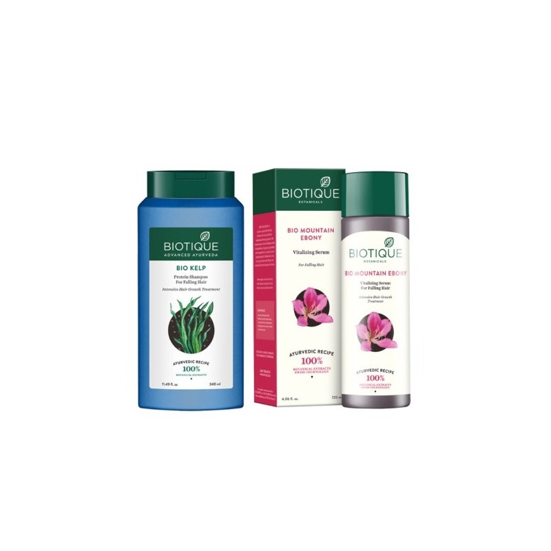 Biotique Combo Of Bio Mountain Ebony Vitalizing Serum, 120ml & Bio Kelp Protein Shampoo, 340ml